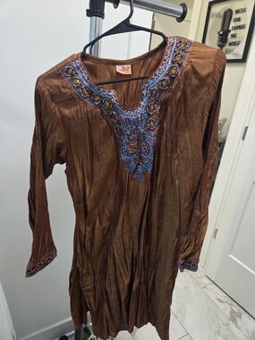 Embroidered Brown Women's Tunic Top